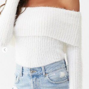 White Fuzzy Off-the-Shoulder Sweater NWT